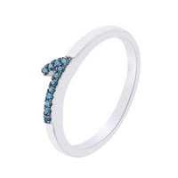 Okrugli rez plavi prirodni dijamantski zvučni prsten od slaganja u 14K bijelom zlatu preko sterlinga
