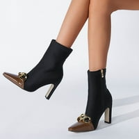 Ženske čizme čizme za gležnjeve usmjerene zimskim cipelama Zimska čvrsta kvadratna boja visoke pete Daliy crni 8.5