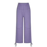 Hlače za žene ponude ženske ljetne boje pune boje pamučne posteljine labave džepne džepove utrošene pantalone sa pantalonama iz džepa