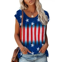 Patriotske majice za žene, ženska kratkih rukava s kratkim rukavima Top majica Dan neovisnosti Ispis