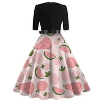 Ljetna haljina za ženske ležerne voće otisnuto okrugla rukav rukav sa remenom