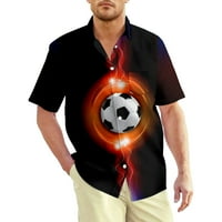 Muški kratki rukav Muški casunski gumb dolje majiceFotball Print Boys Košulje Tops 2XL Sportska majica,