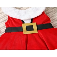 Jaweiwi Little Girls Božićne haljine, crveni patchwork okrugli vrat bez rukava s bijelim krznom, 6 godina