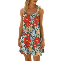 Smihono Ženska haljina za plažu Bikini Beachwer odjeća plus veličina retro cvjetna sandress retro crewneck labavi casual odmor ravna haljina s rukavima 6