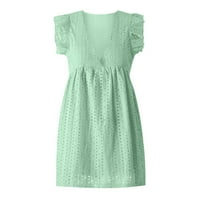 Ženski izrez ruffle džepni rezervoar Torp Hakama Summer Solid V izrez mini haljina, zelena, s