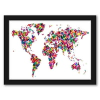 AmericanFlat World Map - Leptir Michael tompsett crni okvir Zidna umjetnost