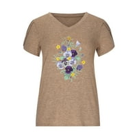 Njoeus ženske vrhove ženske vrhove Dressy casual majica kratkih rukava ljetni V-izrez cvjetni tiskovi