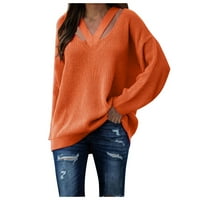Voncos džemperi za žene - dugi rukav V izrez na pulover za čišćenje Ležerne ženske džempere vrhovi narančaste