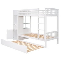 Dvostruki krevet na kat sa spojnim i priloženim višenamjenskim ormarić, bijelo