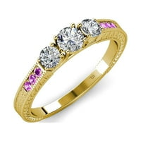 Diamond Milgrain radi tri kameni prsten sa ametistom na bočnoj traci 0. CT TW u 14K žutom zlatu .Size 8.0