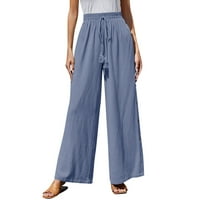 Ženske ležerne modne pantalone opušteno fit visokog struka Čvrsta boja u boji bočne gumne ukras hlače udobne široke noge duge hlače plavo xxl