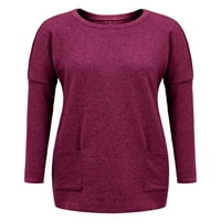 Enjiwell ženske čiste boje širokog pojačava bočni džepovi posade izrez dugih rukava minimalističke pletene majice