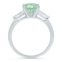 2. CT sjajan okrugli rez simulirani zeleni dijamant 14k bijeli zlato tromjenski prsten s 3,5 kamenog