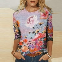 Lilgiuy ženska tiskana labava majica Srednja rukava za bluzu u okruglom vratu Ležerne prilike za zimsku