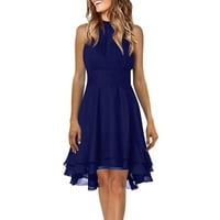 Ljetna haljina ženska ljetna casual solid Halter Crt gumb Šifon spajanje line haljine plave boje