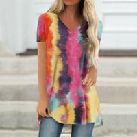 Ženski Ljeto plus veličine V izrez kratki rukav vrhovi labavi gradijent ruffle Tunic T majice sive s