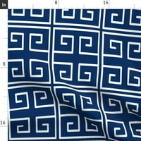 Pamuk Saten Stolcloth, 70 144 - grčke ključne mornaričke geometrijske linije Middeseni moderni plavi