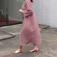 WHLBF vruća ružičasta haljina za žene plus veličine, ženska modna pamučna i posteljina posteljina labava s kratkim rukavima sa čvrstom rukavima