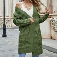 Ženski casual kaputi- Ležerni džepovi s dugim rukavima kardigan džemper s vrhovima Green XL