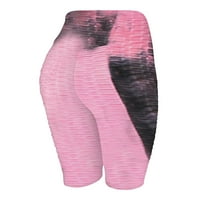 Žene naborane kravata nogavice Stretnje Trčanje Fitness Yoga Hlače Bikerske kratke hlače Ružičasta S
