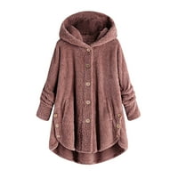 Ženske zimske kapute, žene plus veličina gumba plišane vrhove kapuljača kapuljača od vunene kaputa zimska jakna