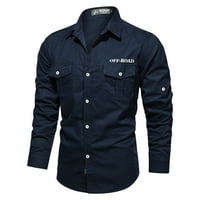 Golf košulje za muškarce dugih rukava pamučna majica za pranje vojnog stila plus veličina majica plava
