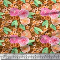 Soimoi Green Japan Crepe saten tkanine, ružičasta i breskva cvijeća akvarela od tiskanog tkanine široko