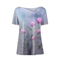 Ženske vrhove V-izrez cvjetne bluze Ležerne dame Ljeto kratki rukav modni ljubičasti 2xl