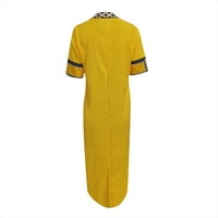 Gotyou Ljetna haljina Ženska V-izrez Duga suknja s kratkim rukavima sa bočnim prorezima XL Retro dugačka