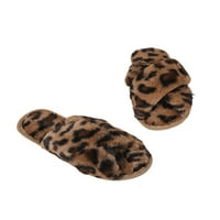 Ženski plišani papuč križa lepršavi slajdovi Leopard Print Fuzzy papuče Ugodne kuće cipele Dame Open