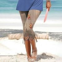 Žene Elastične struk Capris Hlače Žene Žene i obrezive hlače Cvjetni tiskani viši struk Yoga Capris Howgings Skinny Beach Cropped hlače Dukseri Stil P- Rose Gold_ m