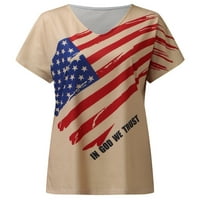 Baycosin Bluze kratkih rukava za žene s rukom oslikane američke košulje za zastavu V izrez TEE košulja