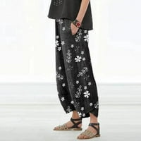 Xiuh Ženske hlače Ležerne prilike sa labavim cvjetnim print pamučnim posteljinom elastičnog džepa za