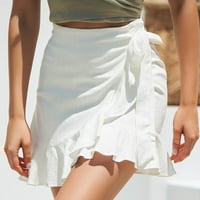 IOPQO ženske haljine modne čvrste ruffles zavoj čipke kratke suknje A-line nagnute suknje za žene