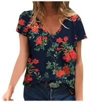 Ljetni vrhovi za žene Ležerne prilike ljetna cvjetna bluza kratki rukav V izrez Modne labave fit udobne