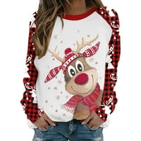 Šarene dukseve za jelene za žene s dugim rukavima božićni grafički pulover Teers PATKWORK FUNNY XMAS vrhovi