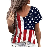 Američka zastava tiskane vrhove žena USA zvijezde Stripes Patriotska majica Ljetni labavi tinejdžeri