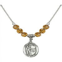 Rodijumska ogrlica sa žutim studenim mjesecom rođenja kamena perlica i šarm sa svetim Christopher Golfom