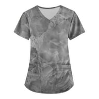 Ženski modni ispisani kratki rukav V-izrez V-izrez Radna džepna bluza na prodaju S Grey