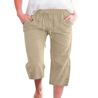 Prednjeg swalk-a Žene obrezane hlače Čvrsto boje Capri hlače ravno dno noge Dame Lounge pantalone Srednja