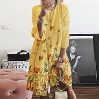 Ljetne haljine za žene Mini rukav Slatka A-line Okrenirani okrugli dekolte za odmor žuta 4xl
