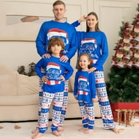 Absuyy Roditelj-Child-Hortclothes Sets- Domaća odjeća Božić toplo ispisano pidžama dvodijelni set plava