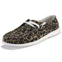Daeful Womens Walk cipele na platnu Natikači Neklizajuće cipele Leopard Ispis Komforni stanovi Dame Low Top Brown Leopard Print 7