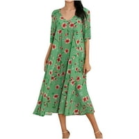 Charella ženska tiskana line suknje od suknje V-izrez Haljina kratkih rukava zelena, s