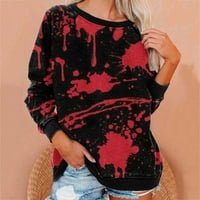 Ženski pulover s dugim rukavima okrugli vrat Srednja dužina Print stilskih majica pune rukave vrhovi Halloween Duksera, Crvena