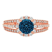 1. CT Sjajan okrugli rez Clear Simulirani dijamant 18k ružičasta zlato halo pasijans sa accentima prsten sz 7.25
