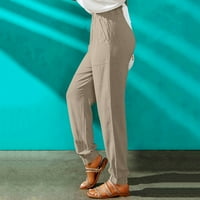 Floleo ženske duge hlače za čišćenje pada ljetna modna ženska ljetna casual labava pamučna i posteljina džepa Solid pantalone pantalone