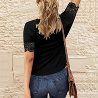 Košulje za žene Grafički kauzalni čvrsti boja čipka čipka čipke kratkih rukava Crna XXL