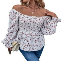 Boho ditsy cvjetni s ramena peplum bluza dugih rukava bijele ženske bluze