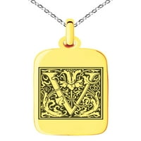 Slovo od nehrđajućeg čelika V inicijalni cvjetni BO monogram ugraviran mali pravokutni pas ogrlica ogrlica